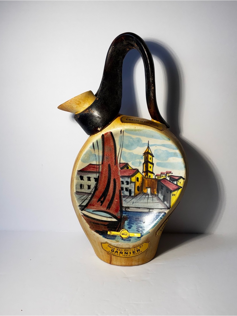 Vintage Garnier Liqueurs Swan Decanter 11” Italian Ceramic Figural Bottle MCM